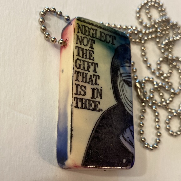 Handmade necklace domino NEW neglect not the gift that is in thee unique OOAK - Picture 5 of 11